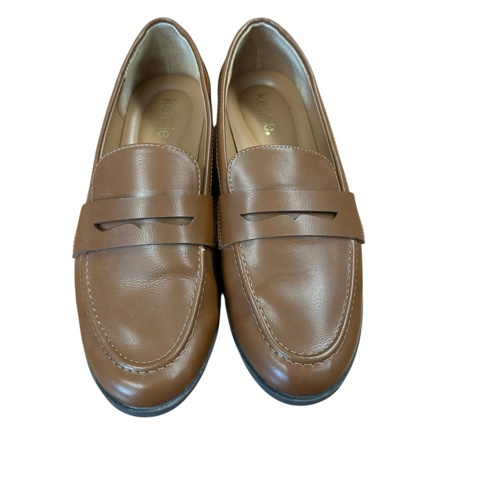 Kensie Gitty cognac brown penny loafer faux leather Size 10